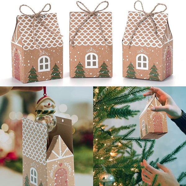 Christmas New Year Themed Party Decorations. Christmas Tree Paper Ornaments. Eco Friendly Table Deco. Xmas Kraft Cottage House Favour Box