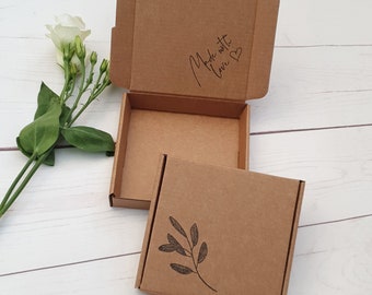 Fabriqué avec amour - Boîte cadeau vide Kraft. Emballage recyclable durable respectueux de l’environnement. Boîte aux lettres solide Mini PIP Carton Bijoux, Boîte à Savon