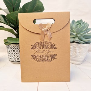 Thank You Floral Kraft Favour Bag With Ribbon. Wedding, Baby Shower, Bridal Shower, Teachers Gifts, Appreciation Gift Bag. Eco Packaging