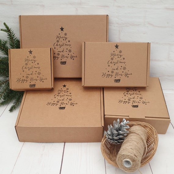 Empty Christmas Gift Box. Mini Small Medium Cardboard Postage Box With  Christmas Tree. Unique Eco Friendly Recyclable Sustainable Packaging 