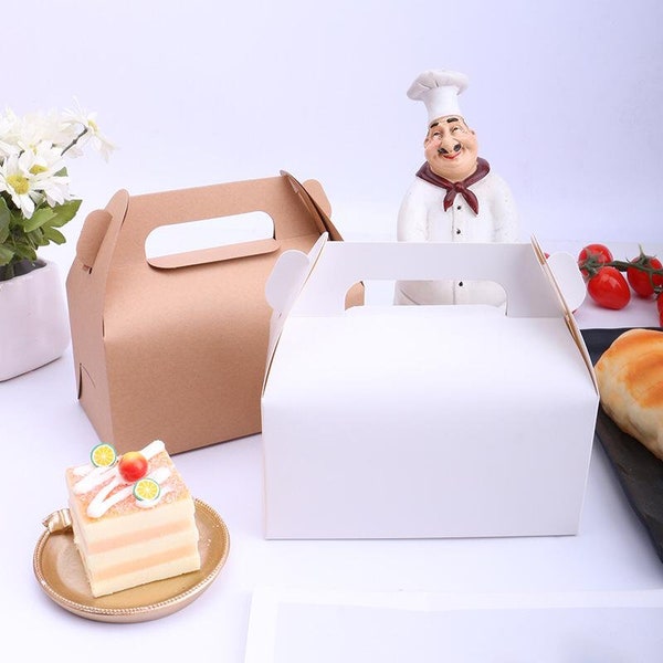 Boîte à friandises blanche ou brune. Coffret cadeau cadeau Kraft. Boîte cadeau : anniversaire, mariage, baby shower, gâteau d'enterrement de vie de jeune fille, boîte solide avec poignée de transport