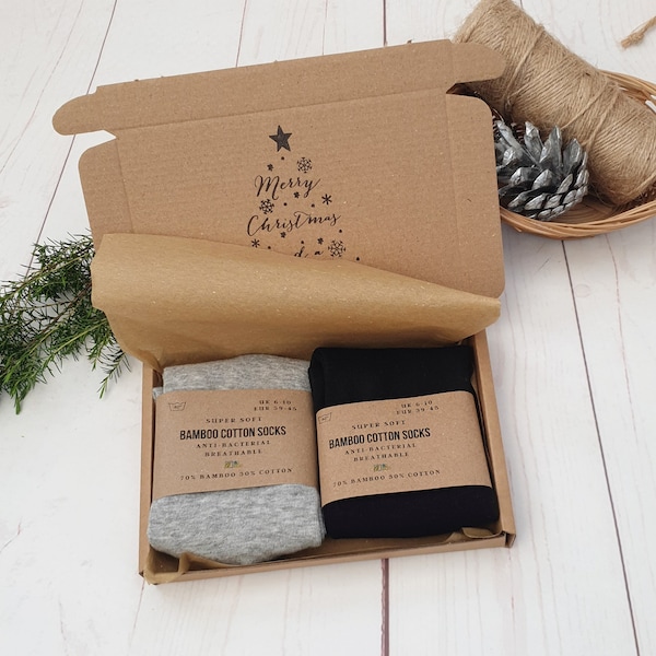 Regalo di Natale per lui. Set di 2 paia di calzini da uomo in bambù. Top ampio, super morbido, antibatterico, ecologico, naturale, sostenibile, vegano