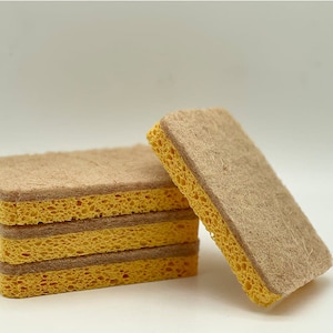 Natural Eco Friendly Plant Based Scrub Sponge. Non-Scratch, Multipurpose Compostable/Biodegradable Zero Waste Scourer for Kitchen & Bathroom. zero waste bathroom. eco dish sponge	eco kitchen sponge. cleaning scourer	dish sponge	multipurpose sponge