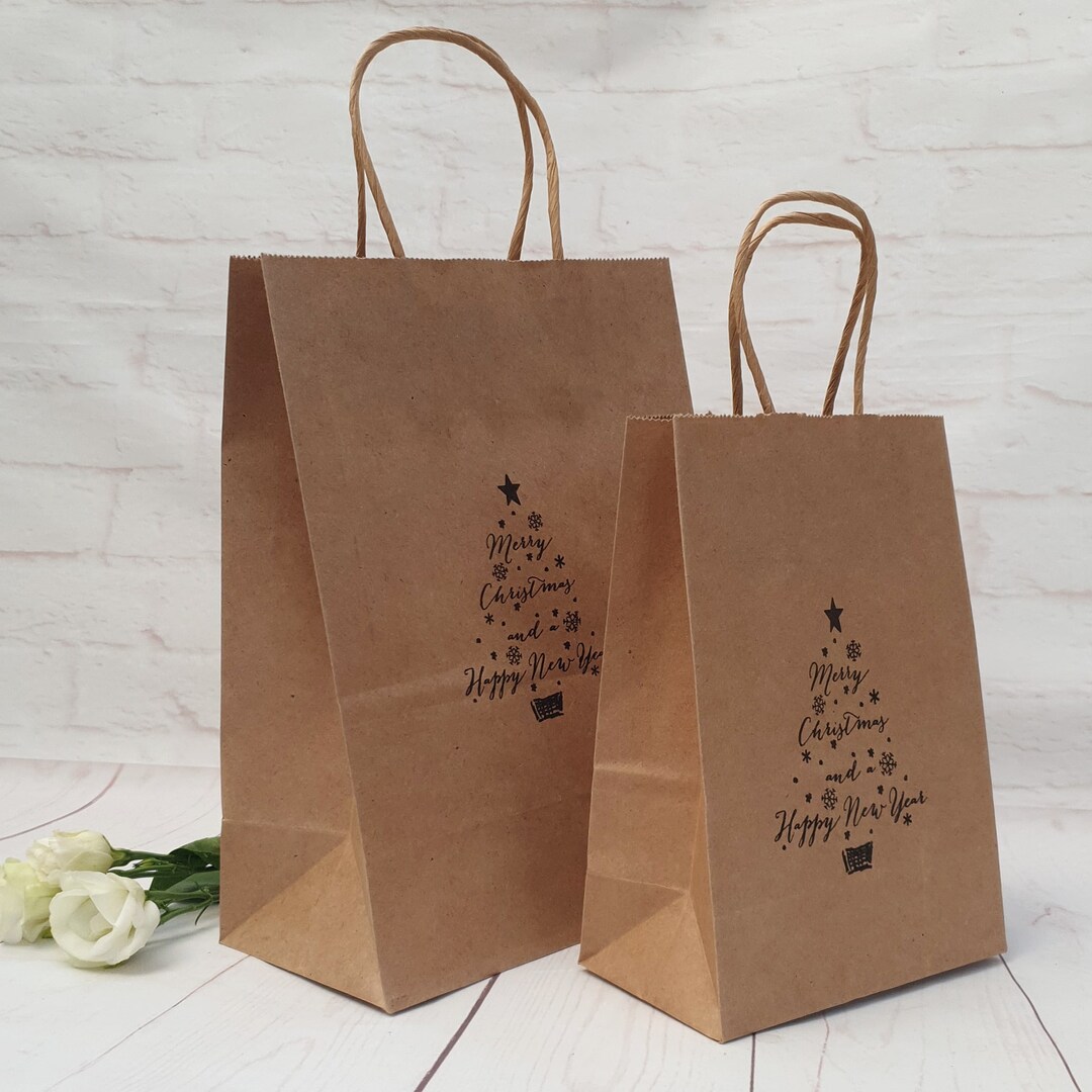 Merry Christmas Party Bags, Small & Medium Kraft Brown Christmas Gift