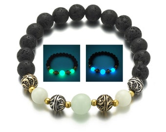 Natural Lava Stone Yoga Meditation Healing Luminous Glow In The Dark Bracelet. Unique Gift For Men, Women, Students, Teenage Boys & Girls