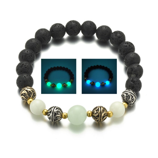 Natural Lava Stone Yoga Meditation Healing Luminous Glow In The Dark Bracelet. Unique Gift For Men, Women, Students, Teenage Boys & Girls