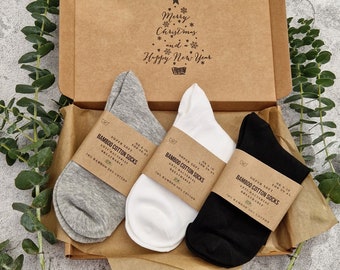 Eco-friendly Christmas gift for him: men & teenage boys. Set of 3 pairs of bamboo men's socks. Loose top, super soft, natural anti-bacterial