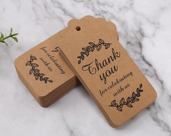 Bedankt voor het vieren met ons Kraft Paper Card Gift Tags-10/20/30..pcs met snaren, verjaardag, bruiloft, babyshower, gunst hangende tags