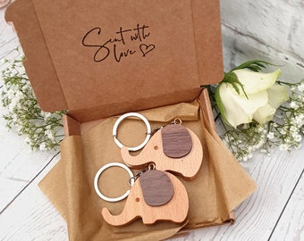 Cute wooden elephant keyring. Lucky charm keychain. New home eco friendly gift for him / her. Moving home gift. Thank you gift / mum gifts