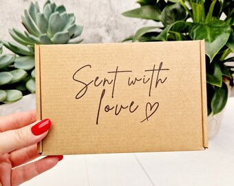 Sent With Love Hand Stamped Kraft Empty Gift Box. Eco Friendly Recyclable Packaging. Royal Mail Large Letter Brown Cardboard PIP C6 / A6 Box