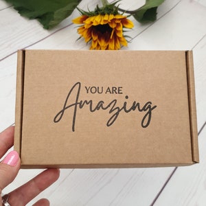 You Are Amazing Hand Stamped Kraft Empty Gift Box. Eco Friendly Recyclable Packaging. Royal Mail Large Letter Brown Cardboard PIP C6/A6 Box