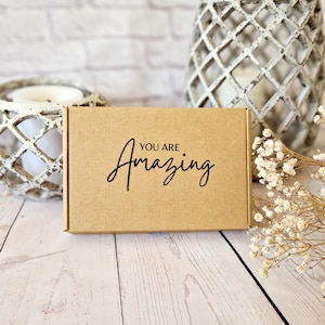 You Are Amazing Hand Stamped Kraft Empty Gift Box. Eco Friendly Recyclable Packaging. Royal Mail Large Letter Brown Cardboard PIP C6/A6 Box