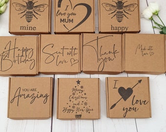 Hand Stamped Kraft Empty Gift Box Royal Mail Mini PIP Brown Cardboard Small Box 115 x105 x 23mm. Letterbox Eco Friendly Recyclable Packaging