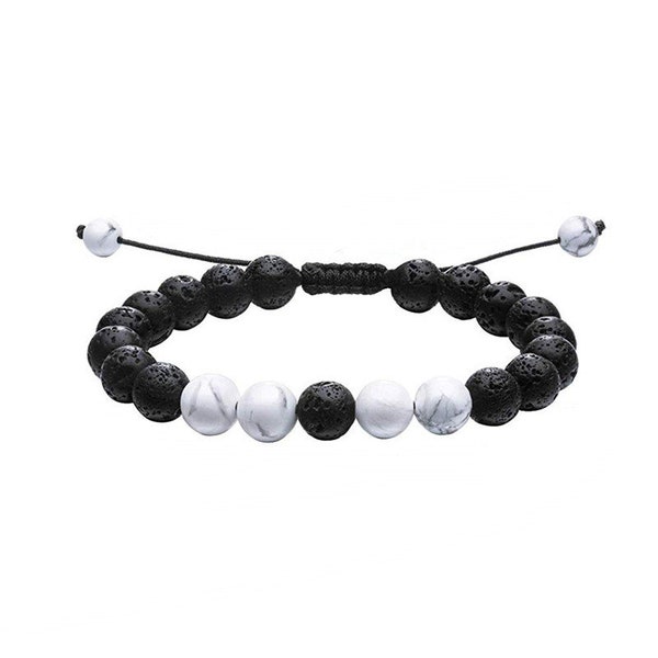 Unisex Lava Rock Stone Essential Oil Diffuser Bracelet with White Howlite Beads. Healing and Good Luck 7 Chakra Yoga Bracelets. For him /her