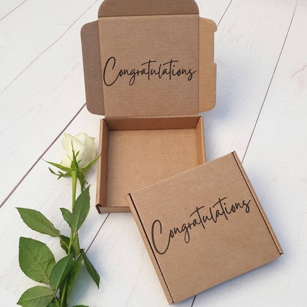 Congratulations Empty Kraft Mini Gift Box 101x101x20mm. Royal Mail Large Letter Cardboard PIP Box. Jewellery, Soap, First House, Car Key Box