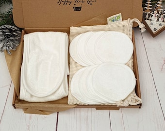 Weihnachts-Vegan, Umweltfreundliches Geschenkset für Sie. Nachhaltige, Umweltfreundliche & Zero Waste Bambus Make-up-Entferner Set/Pads, Stirnband