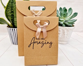 Ribbon Tie Kraft Paper Gift Bags. You Are Amazing-Birthday, Wedding, Baby Shower, Bridal Shower, Teachers Gifts, Appreciation Eco Packaging