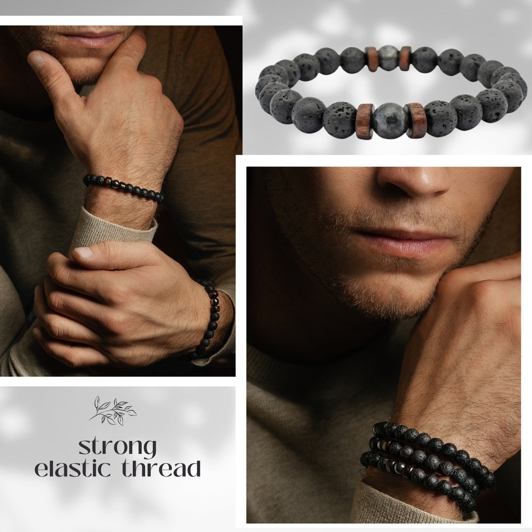 Natural Black Lava Bracelet, Roundel Lava Beads, Stretch Beaded, Lava Beaded, 4-10mm Round Lava, Men's jewelry,gemstone Bracelet, Lava Beads