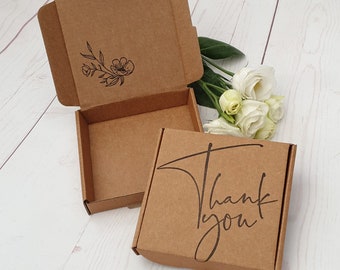 Thank You Hand Stamped Kraft Empty Gift Box. Eco Friendly Recyclable Packaging. Royal Mail Mini PIP Cardboard Box. Small jewellery/soap box