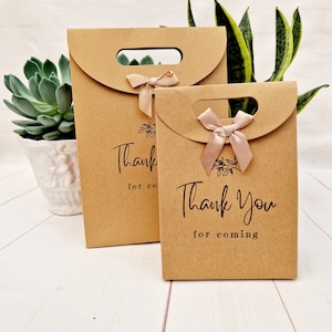 Thank You For Coming Party Favours Bag. Small/Medium Kraft Eco Friendly Brown Paper Bag. Birthday, Hotel, Hen Party, Wedding. Ribbon Tie Bag