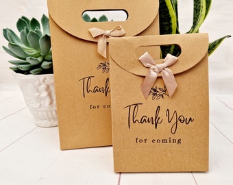 Thank You For Coming Party Favours Bag. Small/Medium Kraft Eco Friendly Brown Paper Bag. Birthday, Hotel, Hen Party, Wedding. Ribbon Tie Bag