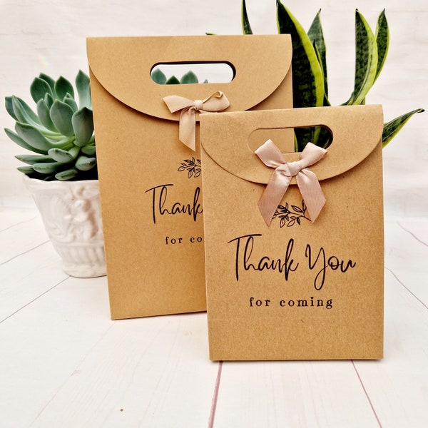 Thank You For Coming Party Favours Bag. Small/Medium Kraft Eco Friendly Brown Paper Bag. Birthday, Hotel, Hen Party, Wedding. Ribbon Tie Bag