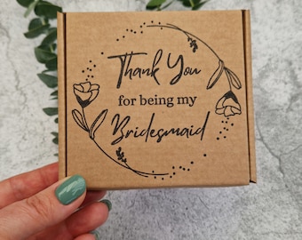 Thank You For Being My Bridesmaid Empty Kraft Gift Box. 4"x4"x 0.8" Royal Mail Mini PIP C7/A7 Eco Friendly Packaging Ideal for Small Items