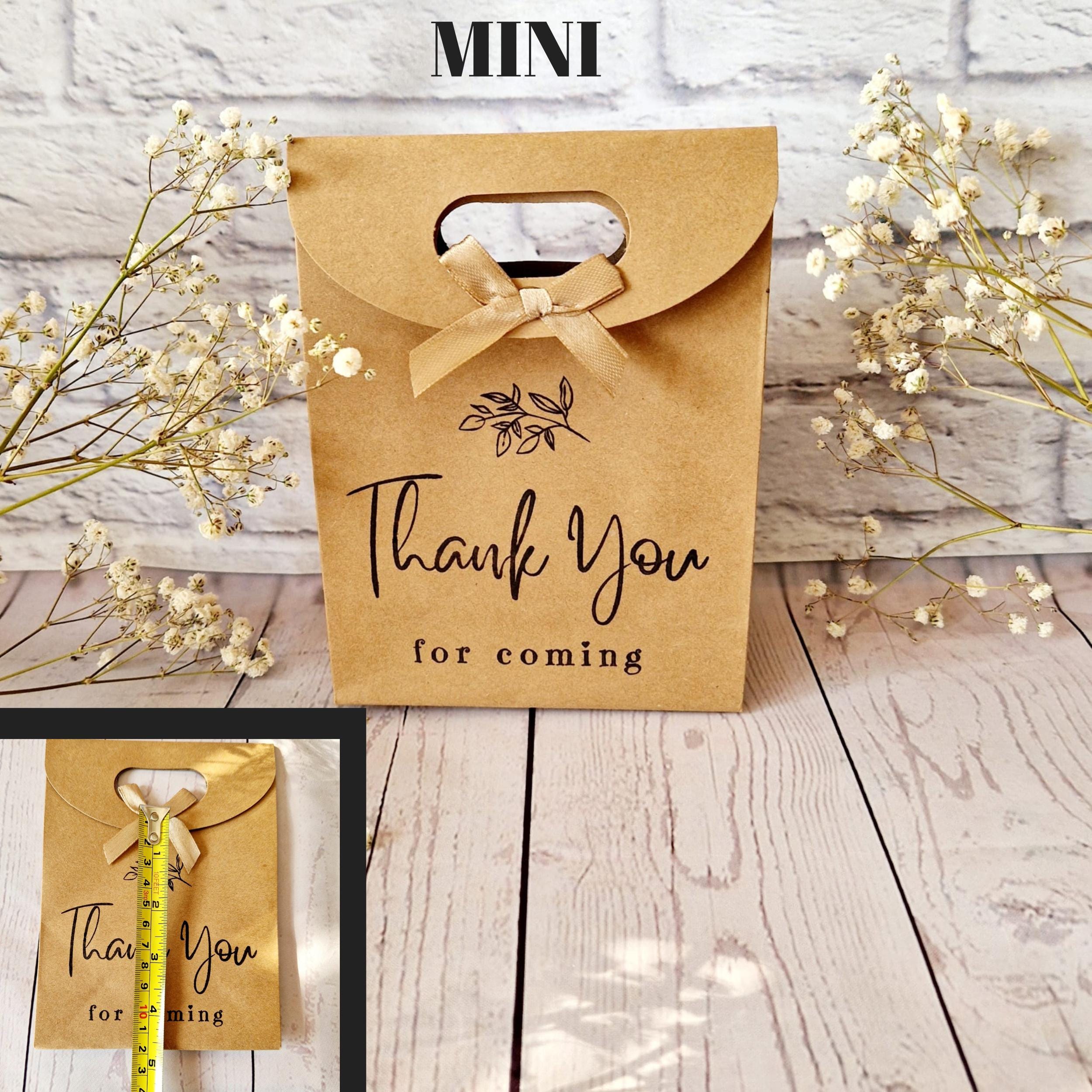 Dankeschön-Party-Geschenktüte. Kleine/mittlere umweltfreundliche braune Kraftpapiertüte. Geburtstag, Hotel, Junggesellinnenabschied, Hochzeit. Tasche mit Schleife zum Binden