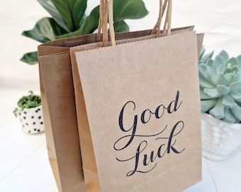 Good Luck Party Favours Bag. Paper Gift Bags. Elegant, Minimalistic Eco Packaging for Graduations, Job Celebrations, New Beginnings, Exams