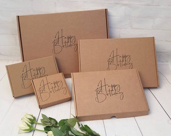 Happy Birthday Empty Hand Stamped Kraft Gift Boxes. Eco Friendly Royal Mail Large Letter Mini C6 C5 C4 Sizes Cardboard Postal Mailing PiP