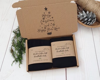 Eco friendly gift for her. Christmas socks gift box. 2 pairs bamboo women's socks. Super soft, natural, sustainable, vegan, plastic free