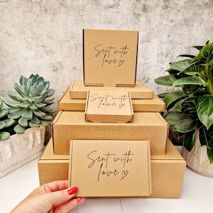 Sent With Love Empty Kraft Gift Box. Hamper Box. Birthday Box. Eco Royal Mail Large Letter, Mini, Small, Medium, Large Parcel/Mailer Box