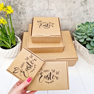 Boîte cadeau vide kraft Joyeuses Pâques. Mini, petite, moyenne, grande boîte à colis/poste. Boîtes à friandises festives oreilles de lapin/lapin. Boîte cadeau de Pâques