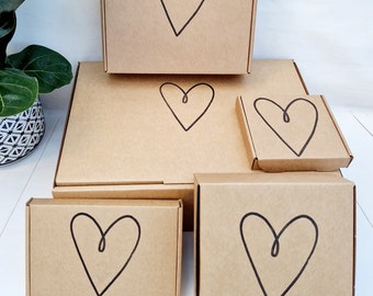 Empty Gift Box With Heart. Mini Small Medium Cardboard Postage Box Perfect for Valentines Day Anniversary, Wedding, Baby Shower, Mothers Day