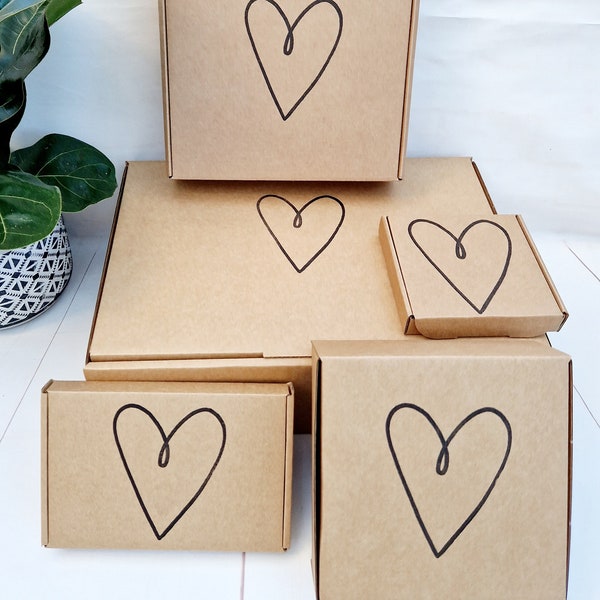 Empty Gift Box With Heart. Mini Small Medium Cardboard Postage Box Perfect for Valentines Day Anniversary, Wedding, Baby Shower, Mothers Day