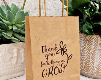 Thank You For Helping Me Grow Hand-stamped Paper Gift Bag With Handles. Teachers Gifts, Appreciation Gift. Elegant, Simple, Unique Eco Bag