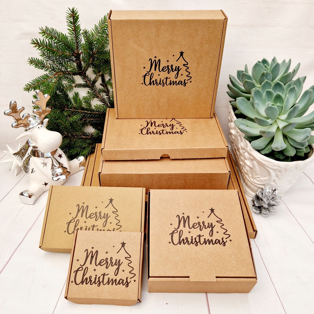 Christmas Empty Hand Stamped Kraft Gift Boxes, Mini, Medium, Small