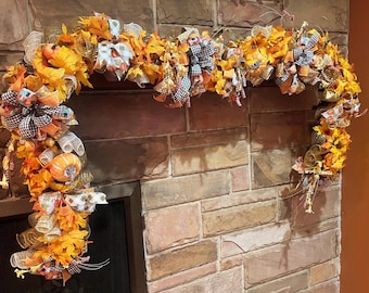 8 Foot Fall Garland, Pumpkin Garland, Mantle Decor, Autumn Garland, Leaves Garland, Staircase Garland, Front Door Garland, Fall Harvest