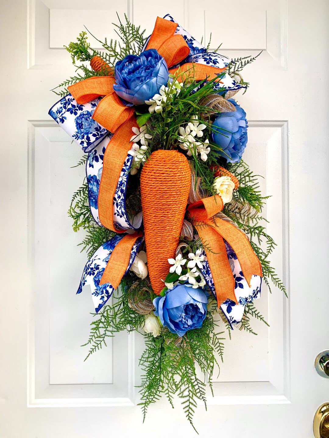 Carrot Swag Wreath, Orange and Blue Floral Wreath, Easter Wreath