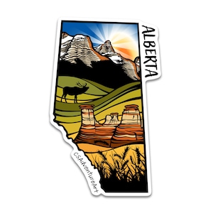 An Alberta, Canada premium matte vinyl sticker, die-cut into the shape of the province.
