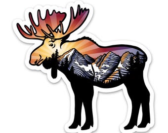 Moose Mountain Sticker: Waterproof Vinyl Decal for Laptop, Water Bottle