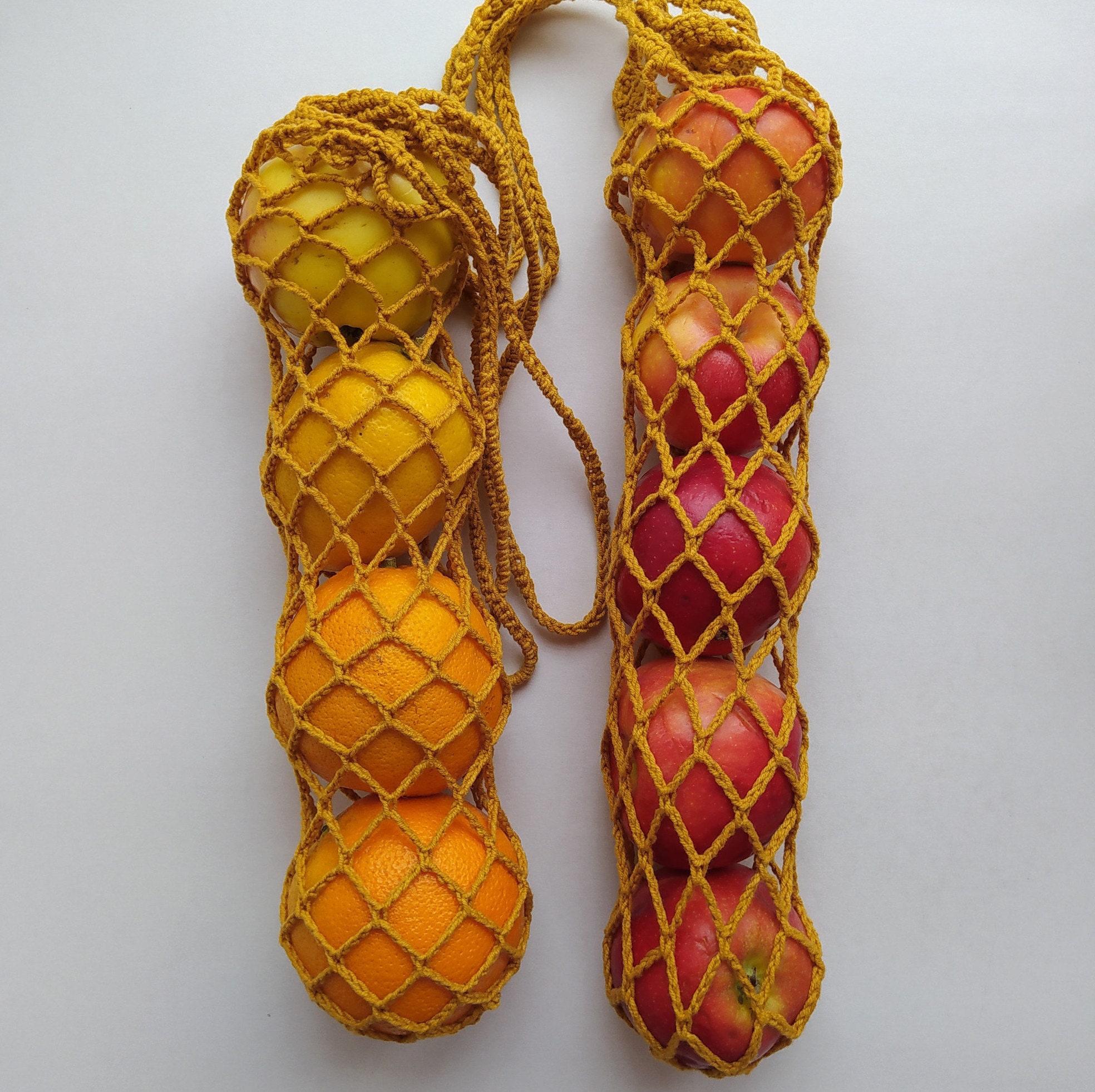 Crochet Hanging Onion Storage Bag Boho Kitchen Organizer Fruit Etsy