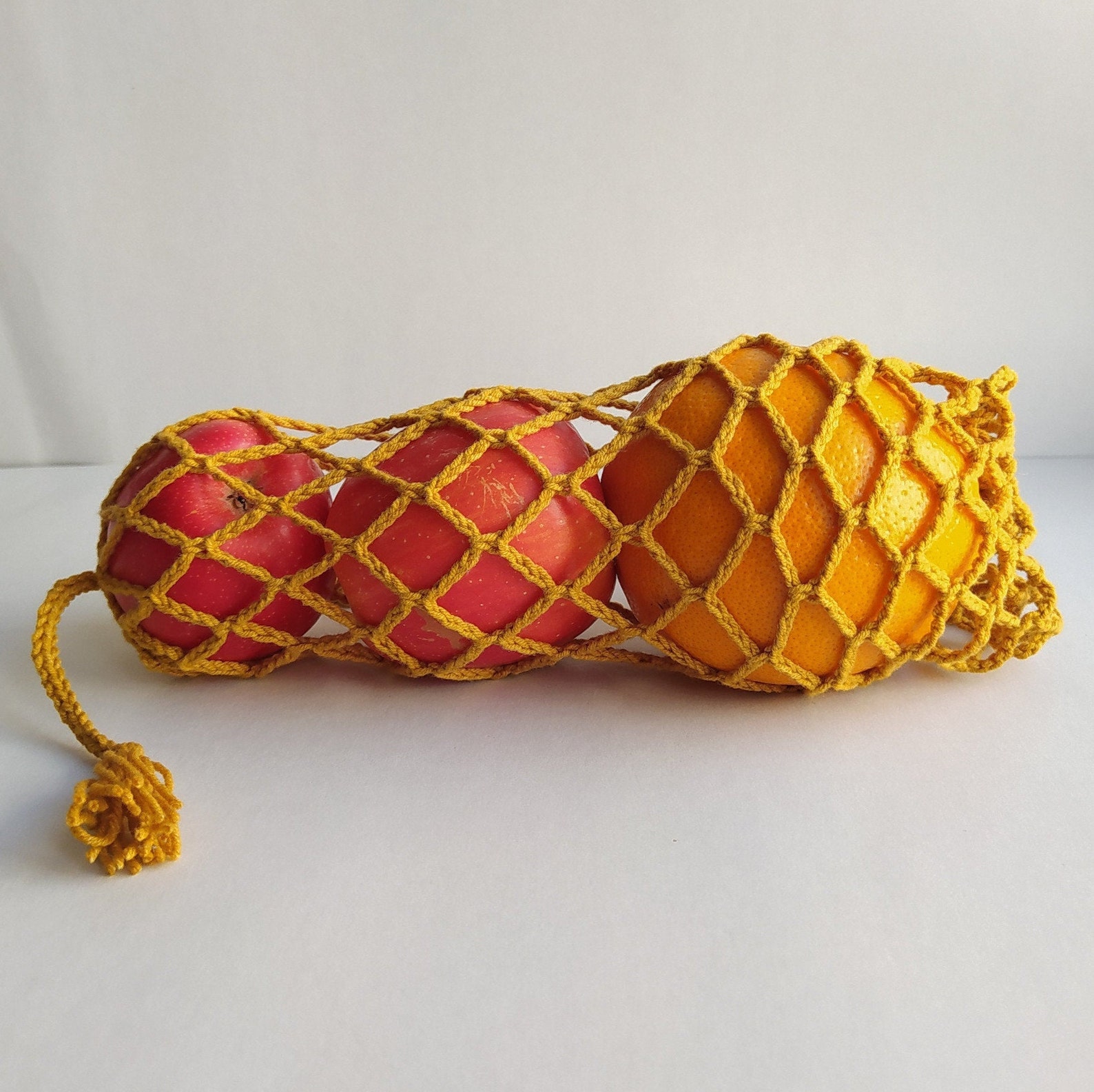 Crochet Hanging Onion Storage Bag Boho Kitchen Organizer Fruit Etsy