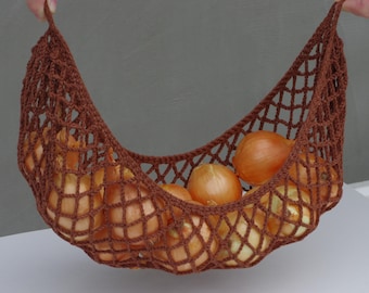 Mesh Hammock for Fruits & Veggies: Crochet Hanging Fruit Basket (Pocket US)