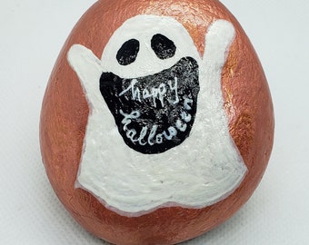 Halloween Rock, Ghost rock, Autumn rock, halloween decor, Painted Rock, Paperweight, Pebble art, Rock art, decorative rock