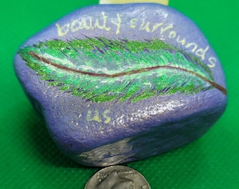 Inspirational Rock, Zen Garden rock, Feather rock, Memorial garden rock, inspirational quote, paperweight, rock art, stone art, pebble art