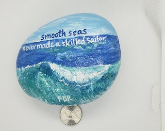 Memorial garden, Ocean rock, FDR quote rock, beach house decor, decorative stone, hand painted, paperweight, Inspirational quotes