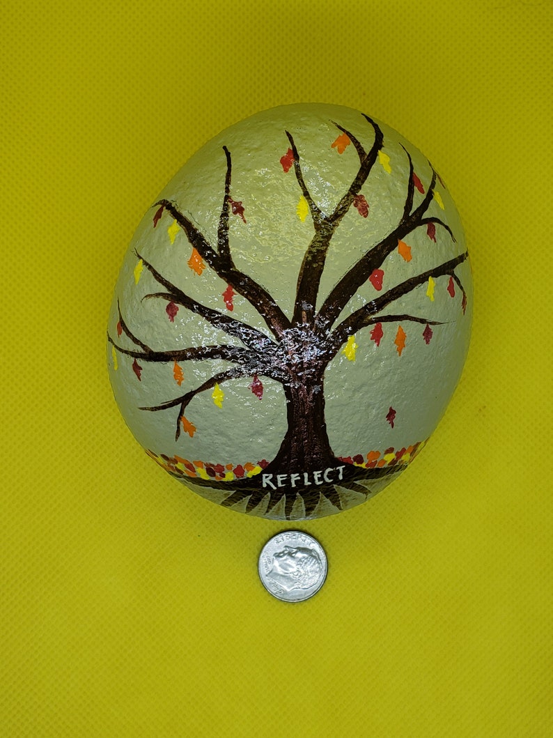Memorial garden, sympathy gift, tree of life rock, painted rock, autumn tree, fall decor, decorative stone, paperweight, garden stone, image 3