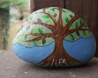 Memorial garden, tree of life rock, spring, leaves, hand painted, paperweight, inspritational quote, holiday gift