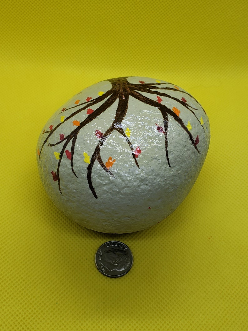 Memorial garden, sympathy gift, tree of life rock, painted rock, autumn tree, fall decor, decorative stone, paperweight, garden stone, image 2